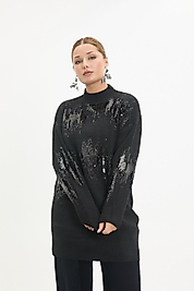 Payetli Siyah Triko Kazak