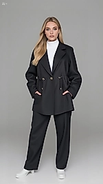 Düğme Detaylı Örme Kupra Siyah Takım