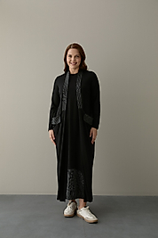 Askısı Beyaz Dikişli Siyah Bari Elbise