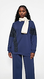 Taş İşlemeli Lacivert Takım