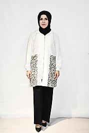 Beyaz Leopar Desenli Kap