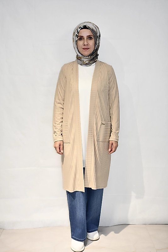 Çizgili Ekru Hırka