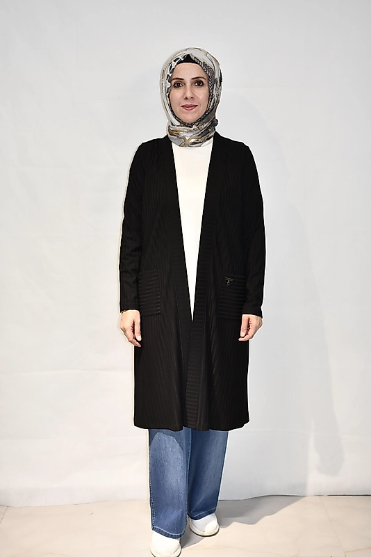 Çizgili Siyah Hırka