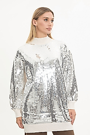 Payetli Ekru Triko Kazak