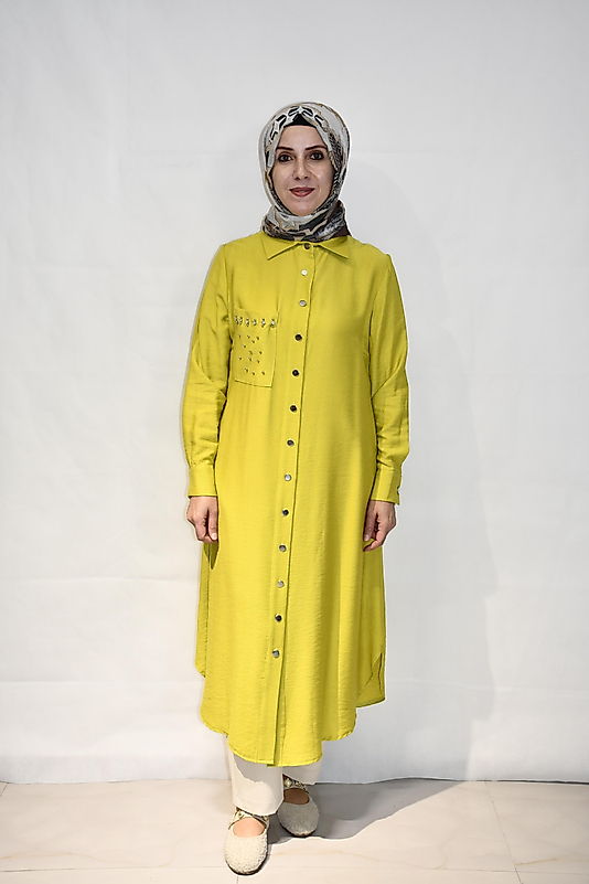 Taş İşlemeli Keten Gömlek