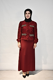 Bordo Jakar Ceket Etek Takım