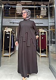 Önü Garnili  Siyah Bari Elbise
