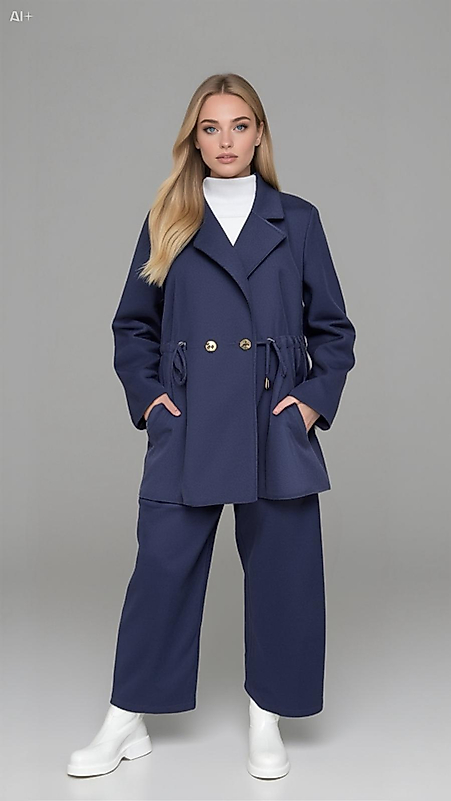 Düğme Detaylı Örme Kupra Laci Takım