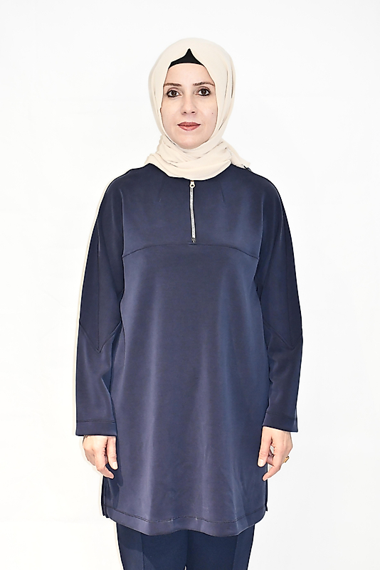 Oysho Kumaş Fermuar Detaylı Lacivert Tunik