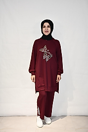 Kelebek Taş İşlemeli Bordo Eşofman Takım