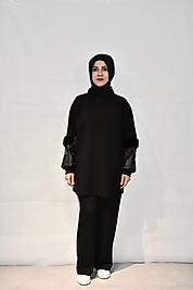 Kol Deri Detaylı Siyah Takım