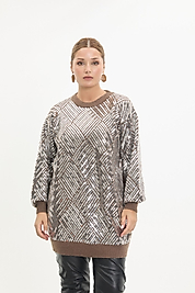 Payetli Kahverengi Triko Kazak