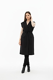 Dıştan Cepli Kuşaklı Uzun Yelek