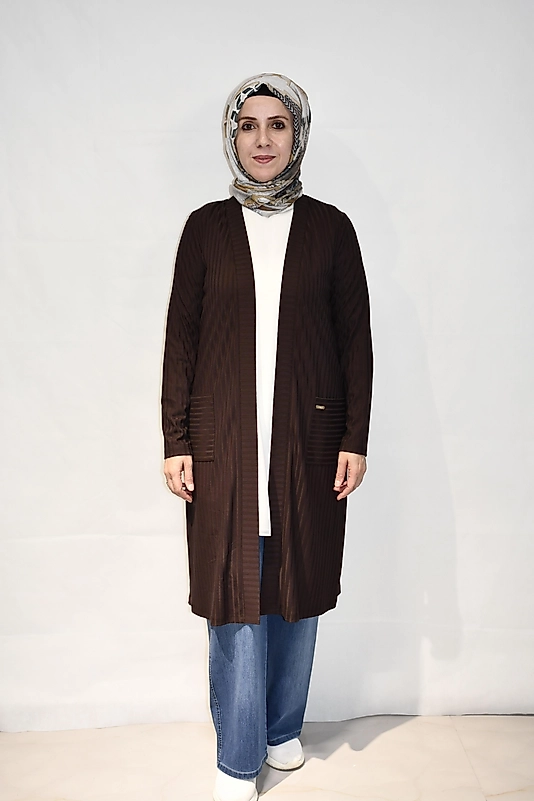 Çizgili Kahverengi Hırka