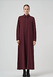 Düğmeli Mürdüm Elbise