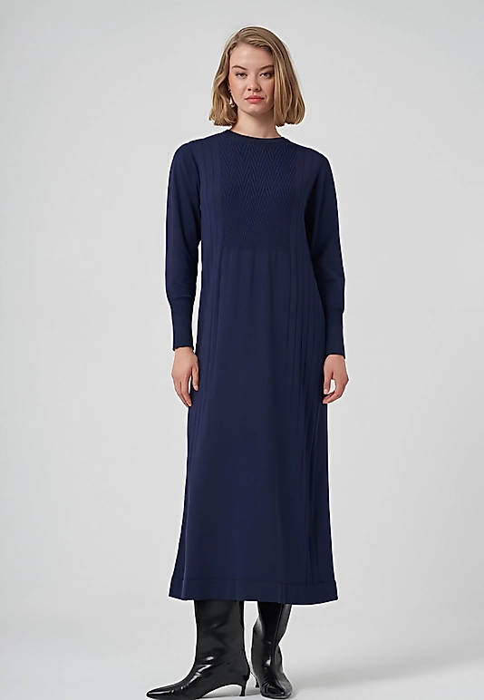 Lacivert Triko Elbise