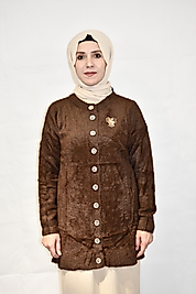Broşlu Kahverengi Uzun Ceket