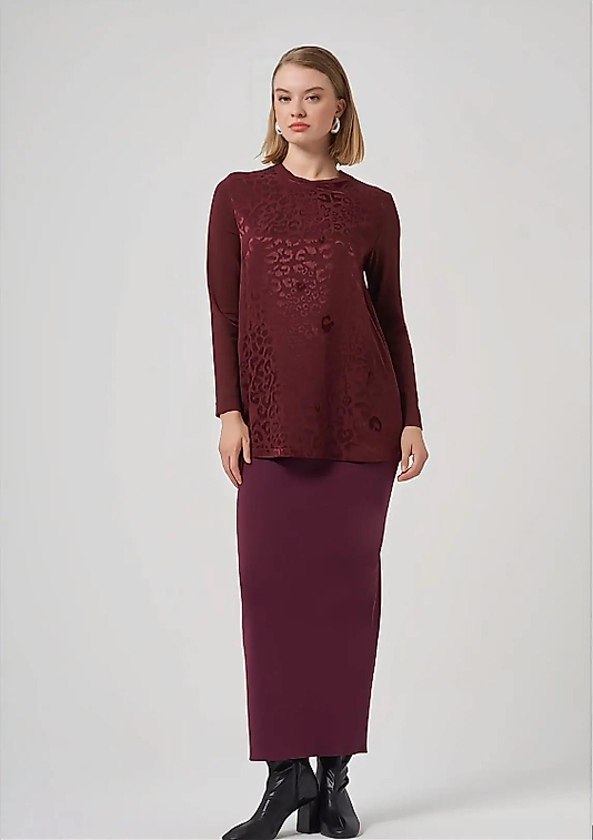 Bordo Desenli Tunik