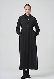 Düğme Detaylı Siyah Elbise