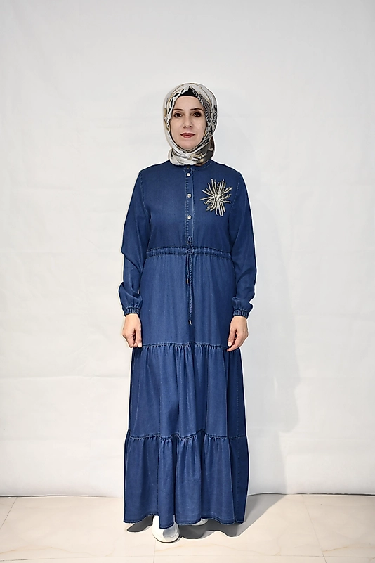 Taşlı Tencel Elbise